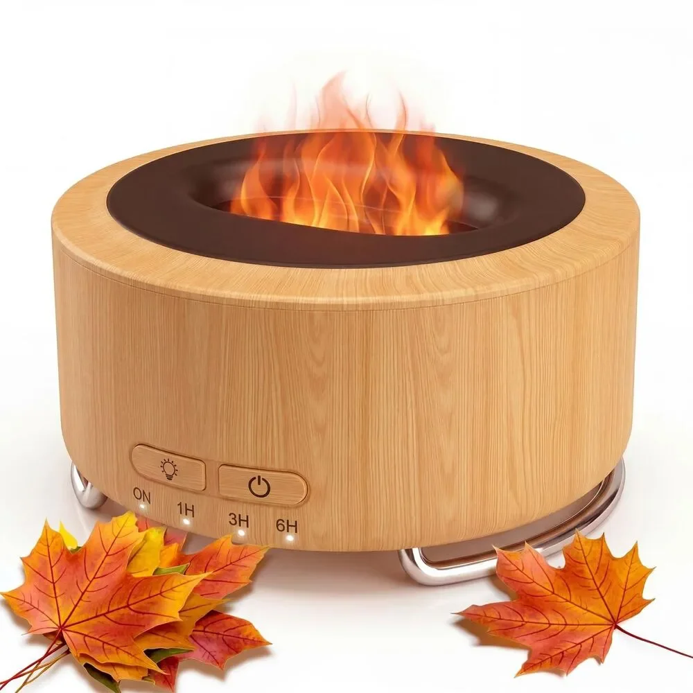 Essential Oil Diffuser for Home: 500ML Aroma Diffuser with Fireplace Flame Light